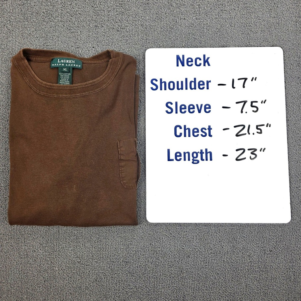 Lauren Ralph Lauren Brown Cotton‎ Pocket T-Shirt Womens XL Short Sleeve Tee - Picture 9 of 9